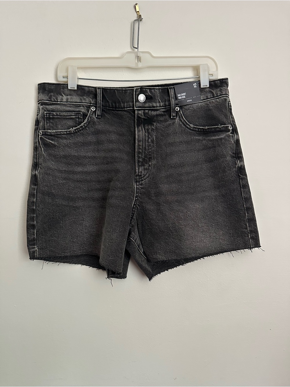 Express High Rise Jean Dad Shorts in Faded Black